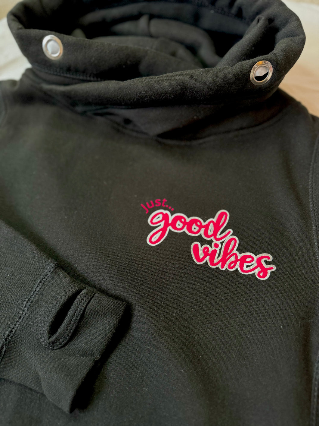 Ultimate Hoodie - Black 'Just... Good Vibes' - Size S - Faulty