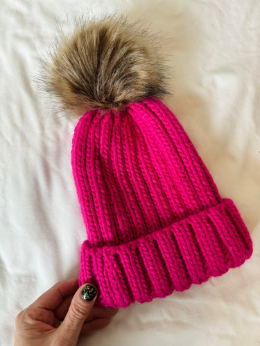 Kids - Fur pom pom chunky beanie