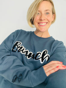 Unisex Relaxed Sweatshirt - Airforce Blue - 'Just.. brunch' - Size M