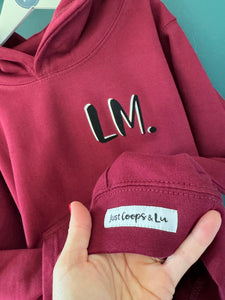 NEW - BURGUNDY Kids Hoodie. Personalised.