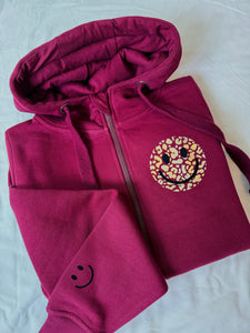 Zip Up Hoodie - Burgundy - Smiley - Size XS